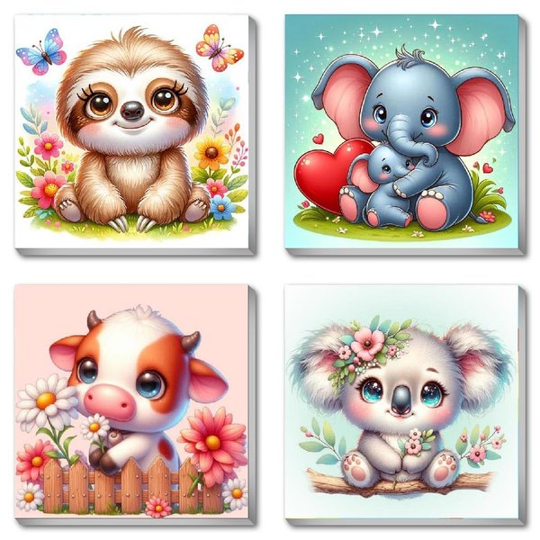 4 Pack Paint by Numbers Kit for Kids with Frame,Cute Animals Painting Kits for Kids Ages 8-12,Easy Paint by Number Kids Paint for Beginner,DIY Acrylic Oil Painting Kit for Wall Decor(8X8inch)
