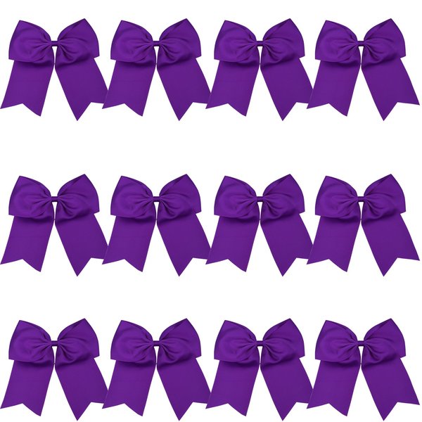 8 Inch Cheerleader Bows Ponytail Holder Cheerleading Bows Hair Tie(Purple)