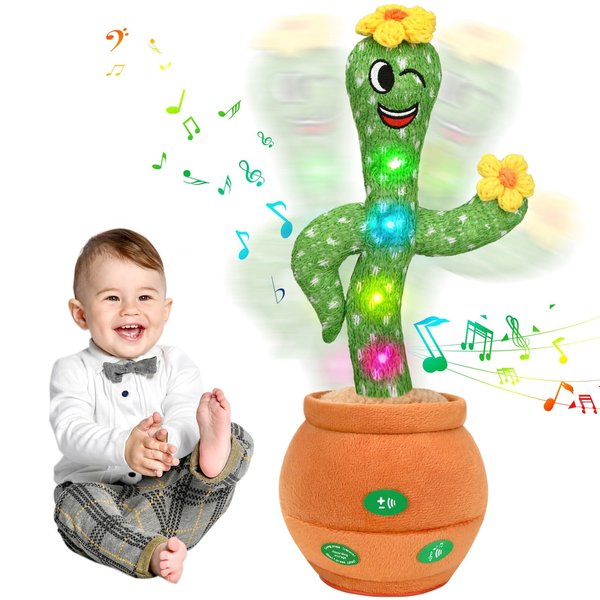 Cactus Baby Toys Boy Girl Gifts, Talking Singing Mimicking Cactus Plush Toy with Light Up, Infant Babies Toddler Kids Interactive Musical Toys, Recording+Dance+Sing English Songs+Repeat What You Say