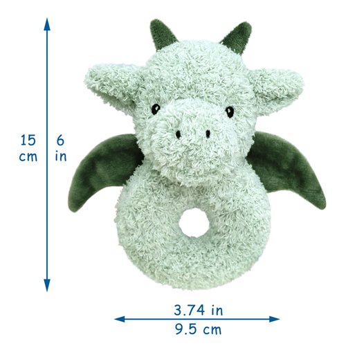 Doindute Baby Dragon Soft Rattle Toy, Plush Dinosaur Infant Shaker Rattle Easy-Grasp Stuffed Animal Toy, Gifts for Newborns Babies Toddlers Boys Girls, Green, 6 Inches