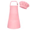 BOUBONI Kids Apron and Chef Hat Set Adjustable Child Art Aprons with 2 Pockets Toddler Chef Hat and Apron for Cooking Baking Painting (Pink)