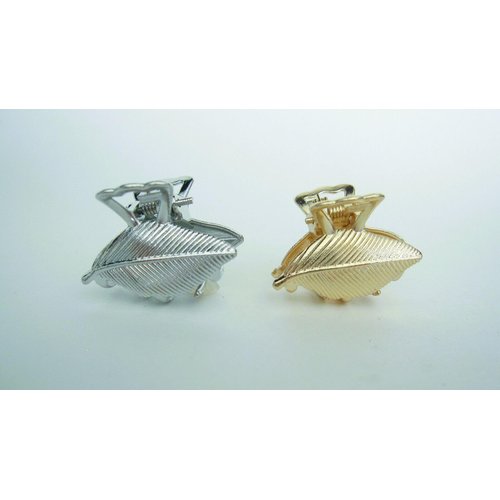 Generic Small mini gold or silver metal leaf hair claw clip (Primary color: Gold), 1 Count (Pack of 1)