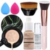 PHOERA Foundation,Mushroom Head Air Cushion CC Cream Natural Foundation,PHOERA Makeup Foundation Full Coverage,Phoera Face Primer, Foundation Brush (102Nude + 02Natural CC)