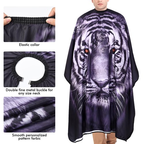 FaHaner Barber Cape Salon Haircut Cape Tiger Print Hair Cutting Cape with Adjustable Closure Polyester Hairdresser Cape