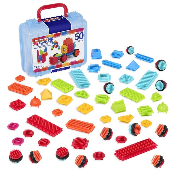 Battat- Bristle Blocks- STEM Interlocking Building Blocks- 50 pc Playset- Reusable Carry Case - Developmental Toys for Toddlers & Kids- Basic Builder Case- 2 Years +