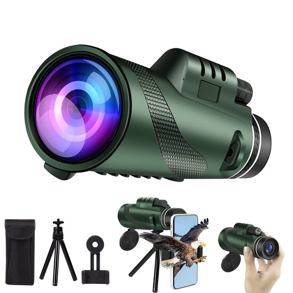 80x100 Monocular Telescope High Power Monocular for Adults with Smartphone Adapter, Travel Telescope with BAK4 Prism for Super Bowl, Bird Watching, Hunting, Camping