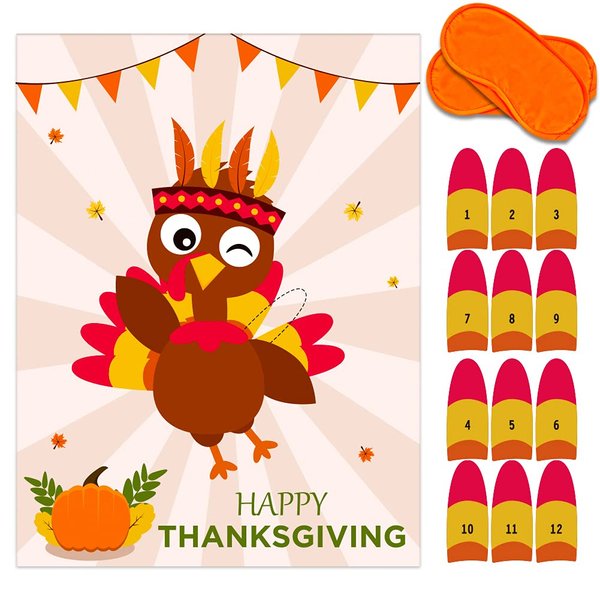 Hohomark Thanksgiving Party Games for Adults,26.5"x20" Pin The Tail on The Turkey Game Thanksgiving Game for School Classroom Family Activities Thanksgiving Party Decoration Supplies