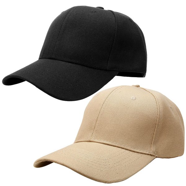 2pcs Baseball Cap for Men Women Adjustable Size for Outdoor Activities Black/Khaki