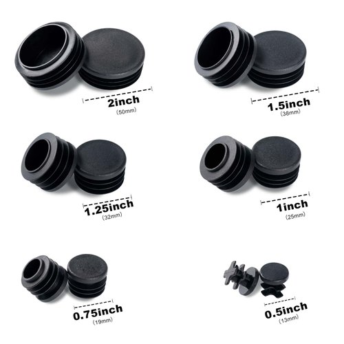 48PCS Mixed Sizes Round Plastic Plugs, Black Round Tubing Inserts, End Caps for Round Tubing Post, Biscuits and Plugs, Easy Install Plug