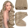 Sunny Sew in Hair Extensions Blonde Hair Extensions Weft Real Human Hair Dark Ash Blonde Mix Golden Blonde Weft Hair Extensions Human Hair Blonde Sew in Human Hair Extensions for Wedding 18inch 100g
