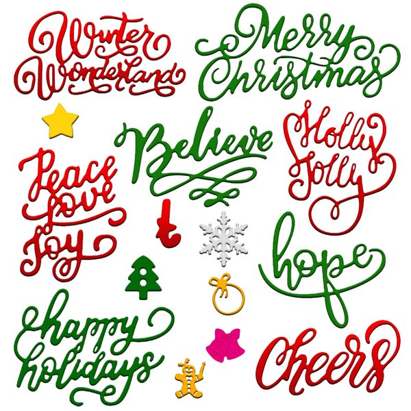 21 Pieces Christmas Die Cuts Words Cutting Dies Christmas Snowflake Tree Bell Snowman Gingerbread Cutting Dies for Christmas Scrapbooking Album Card Craft Making Supplies (Vivid Style)