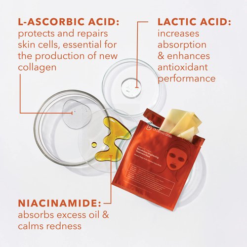 Dr Dennis Gross Vitamin C Lactic Biocellulose Brightening Treatment Mask, Revive Dry, Visibly Damaged Skin, 1 Pack
