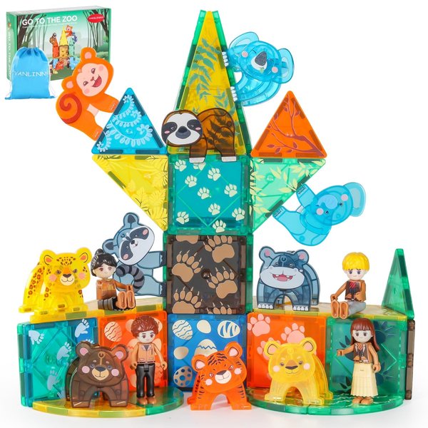VANLINNY Magnetic Tiles,Magnet Building Blocks Toys for Kids Ages 3-5 4-8,3D Creative 10 PCS Animals Educational Stack Tile Construction for Boys Girls,Birthday Xmas Gifts for Toddlers.