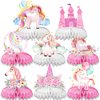 Unicorn Birthday Decorations - 8 Pieces Cute Rainbow Unicorn Honeycomb Centerpieces for Kids Girls Boys Happy Birthday Party Supplies