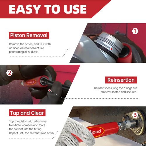 Foyezod Grease Fitting Cleaning Tool, Grease Zerk Cleaner for Trucks, Tractors, Heavy Equipment - Removes Old Dried Grease from Fittings, Pins, Shafts, Bushings (Red)