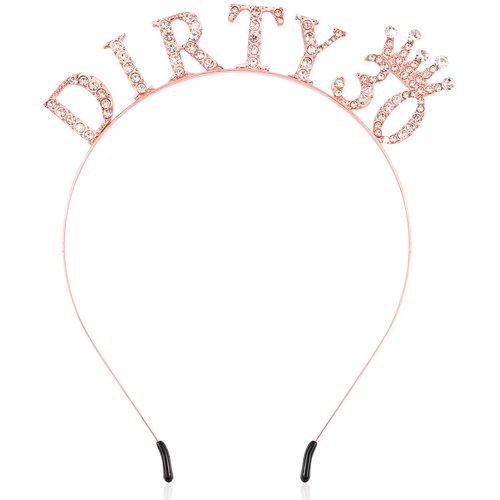 SuPoo Rose Gold Dirty 30 Headband 30th Birthday Crown 30th Birthday Decorations for Her Rhinestone Thirty Birthday Headband Tiara Birthday Gifts for Her 30 Year Old Happy Party Decorations