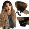 U Tips Human Hair Extensions Balayage Pre Bonded Fusion Hair Extensions Real Human Hair Balayage Darkest Brown to Medium Brown and Light Blonde Keratin Tip Hair Extensions 14 inch 50g 1g/s