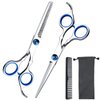 Hair Cutting Scissors Shears Set, ekuci Professional Home Haircutting Scissors Thinning Shears Kit with Free Comb and Storage Bag for Men Women Home Salon Barber Cut Kit (Silver)