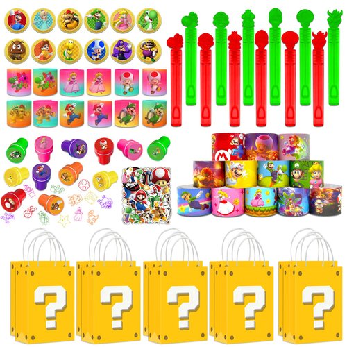 MHZSSC Mario Party Favors, 122 PCS Mario Birthday Party Supplies, Kids Birthday Party Favors, Carnival Prizes, Prize Box Gift, Pinata Goodie Bag Fillers