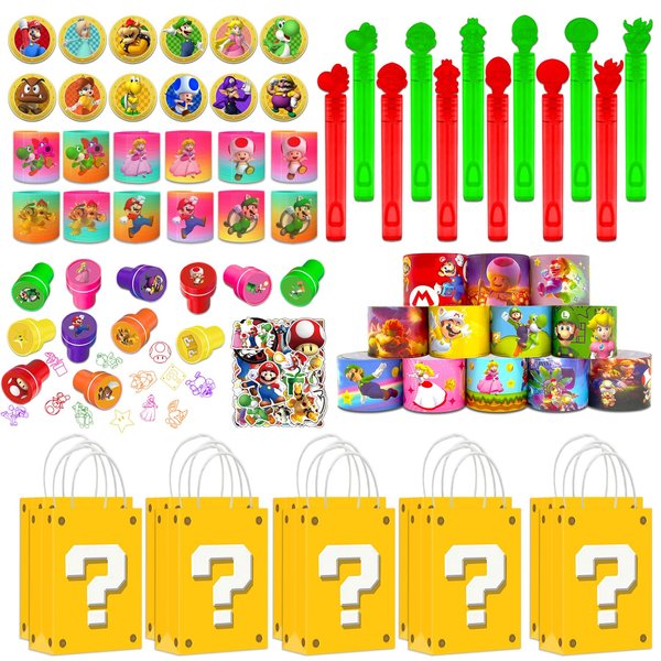 MHZSSC Mario Party Favors, 122 PCS Mario Birthday Party Supplies, Kids Birthday Party Favors, Carnival Prizes, Prize Box Gift, Pinata Goodie Bag Fillers