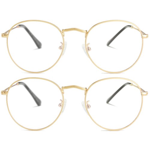 Kursan Classic Round Clear Lens Glasses for Women Men Circle Metal Frame Non-Prescription Eyeglasses (A8 Gold + Gold (Clear Lens), 50)