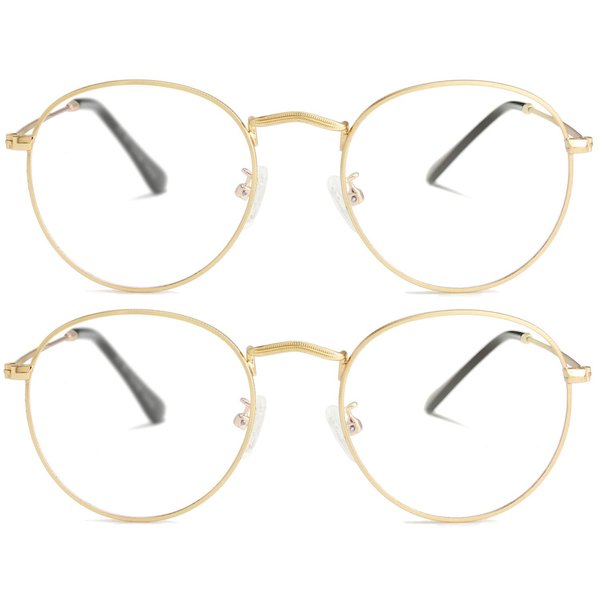 Kursan Classic Round Clear Lens Glasses for Women Men Circle Metal Frame Non-Prescription Eyeglasses (A8 Gold + Gold (Clear Lens), 50)