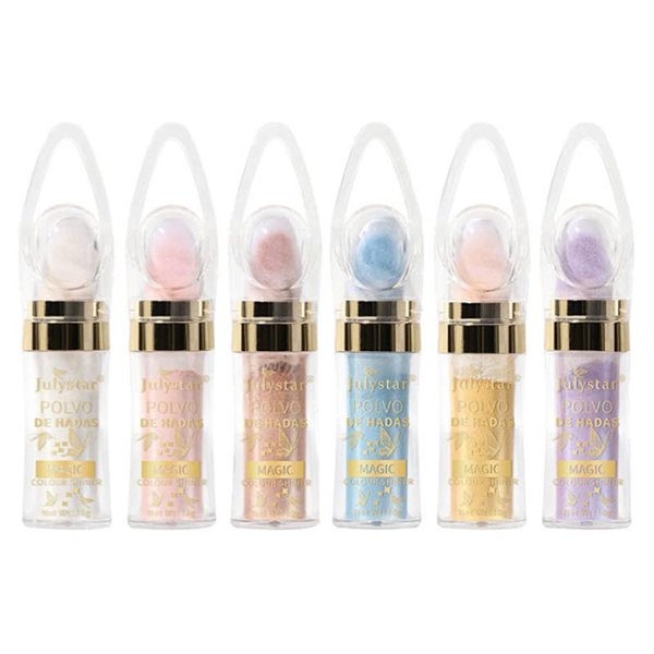 Polvo De Hadas Makeup Powder, Highlighter Powder Stick Body Shimmer Patting Powder Glitter High Gloss Sparkle Loose Brighten Face Body Lips Eyes Glow Cosmetic White Moonbeam (6 Colors Set)