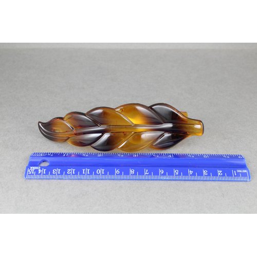 Caramel Brown leaf barrette curved hair clip leaves 4.5 inches long stamped textured plastic