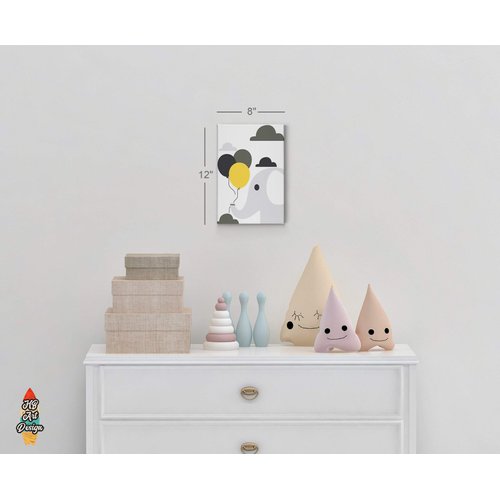 Cute Baby Elephant Nursery Decor Wall Art White Background Canvas Print Baby Girl and Baby Boy Kids Room Decor Nursery Room Decor Framed Ready to Hang-%100 Handmade in The USA-12x8