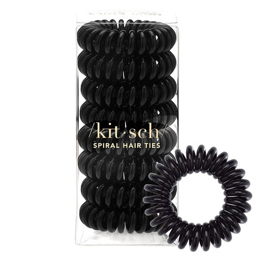 Kitsch Spiral Hair Ties for Women - Coil Hair Ties for Thick Hair | No Crease Hair Tie | Spiral Hair Ties No Damage | Hair Coils & Phone Cord Hair Ties for Thin Hair, Hair Ties Spiral, 8 pcs (Black)