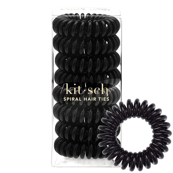 Kitsch Spiral Hair Ties for Women - Coil Hair Ties for Thick Hair | No Crease Hair Tie | Spiral Hair Ties No Damage | Hair Coils & Phone Cord Hair Ties for Thin Hair, Hair Ties Spiral, 8 pcs (Black)