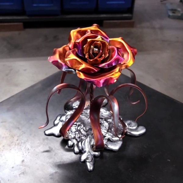 Unique Copper Rose #1745 "Splash of Love" Valentine's Day Mother's Day Christmas Anniversary Wedding Housewarming Steampunk Industrial Copper Home Décor