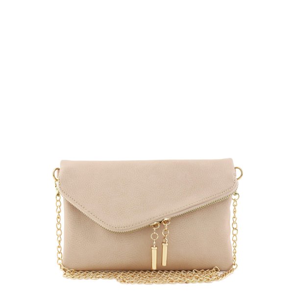 FashionPuzzle Envelope Wristlet Clutch Crossbody Bag with Chain Strap (Nude) One Size