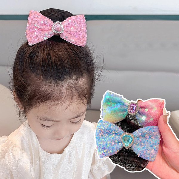 3 Pcs Super Flash Bow Hair Clip for Kids, Heart Shaped Rhinestone Hair Net, Cute Colored Spring Clip for Girls-3PCS-#18