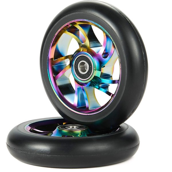 Kutrick Complete 2pcs 110mm Pro Stunt Scooter Replacement Wheels with ABEC-11 Bearing -Neo Chrome