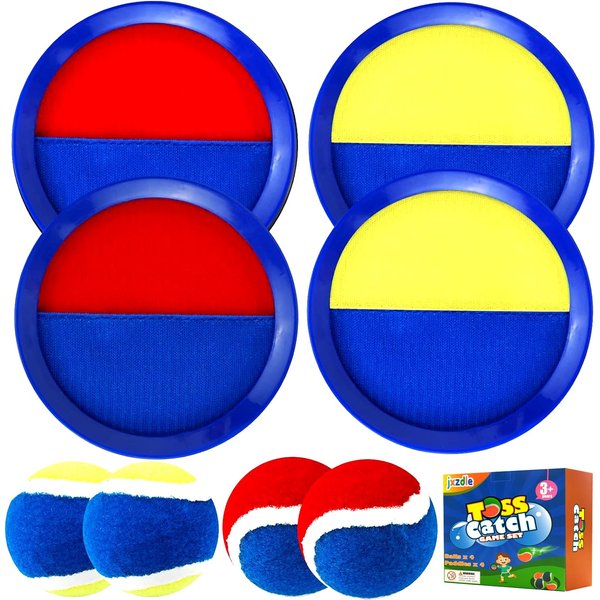 jxzdle Toss and Catch Game Set, Outdoor Games with 4 Paddles 4 Balls and 1 Storage Bag, Great Outdoor Toys/Gifts for Kids, Classic Outdoor Games, Beach Games, Yard Games