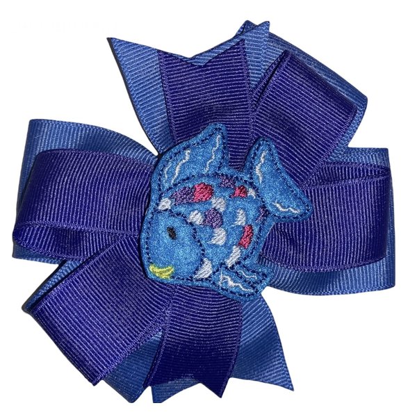Rainbow Fish Pinwheel Hair Bow 4" Purple & Blue