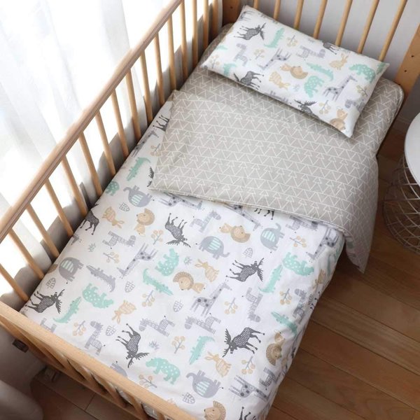Emenpy 100% Cotton Crib Bedding Set for Infant Boys Girls,3 Pcs Baby Bed Linen Include Duvet Cover,Fitted Sheet,Pillowcase,Nursery Decoration,No Filler(Khaki)