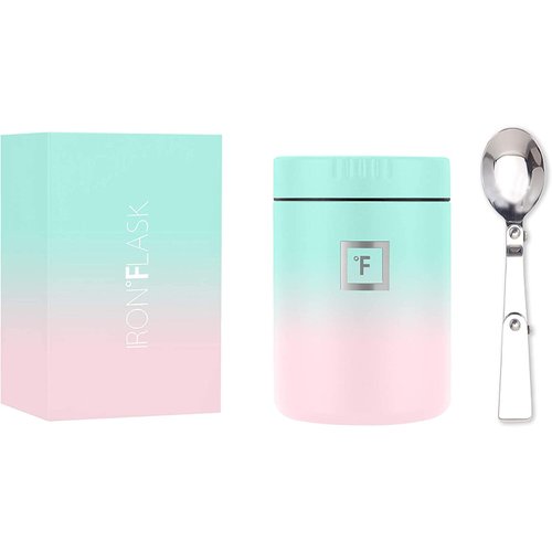 IRON °FLASK Thermos for Hot Food & Soup - 16oz Insulated Food Jar with Foldable Spoon for Kids & Adults - Leak Proof, Stainless Steel, Storage, Lunch Container Boxes, Canteen, Double Walled