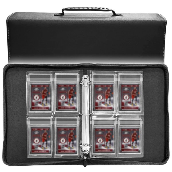 Graded Card Binder, 4 Pocket Slab Binder Holds 32 Graded Cards equipped with handle, 3 Ring Detachable Graded Card Holder Sleeves, Zippered and Display Album for PSA, CSG, CGS, GMA & Standard Slab