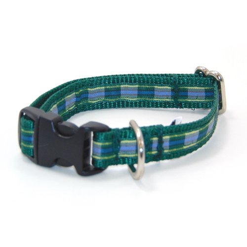 Sylvans Plaid Dog Collar (LG-1"x16"-28","Isle of Skye Green/Green Plaid)