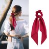 2 Pcs Knotted Bow Satin Hair Scrunchie Hair Scarf with Tail Hair Scrunchies Elastic Hair Scarf Ponytail Holder for Women and Girls (Red)