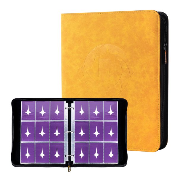 Ampleer Trading Card Binder, 9 Pocket Page Sleeves Album Book Compatible with 900 Lorcana Cards for MTG TCG Storage Display Collection (Gold)