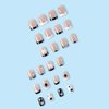 French Tip Press on Nails Short Square Fake Nails Black White Star Rhinestones False Nails Design Glossy Full Cover Artificial Nails for Women Charm Manicure Reusable Stick on Nails Glue on Nails
