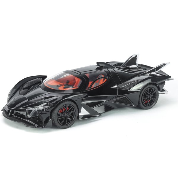 Toy Cars Apo Project EVO Model 1:24 Metal Diecast Car Toys with Light and Sound Pull Back Car for 3 4 5 6 7 Year Old Boys (Black)