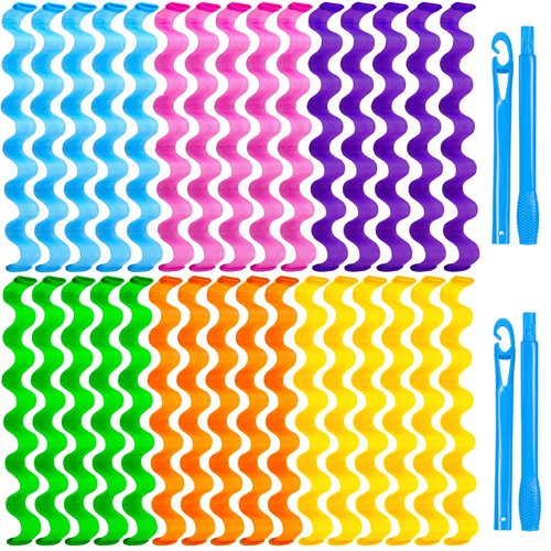 YEVYO 30 Pieces Heatless Hair Curlers Wave Curls Styling Kit, Flexi Rod, Silicone, No Heat Hair Curlers for Women Girls Long Medium Short Hair, 6 Colors, 25cm/9.84in, Includes 2 Styling Hooks