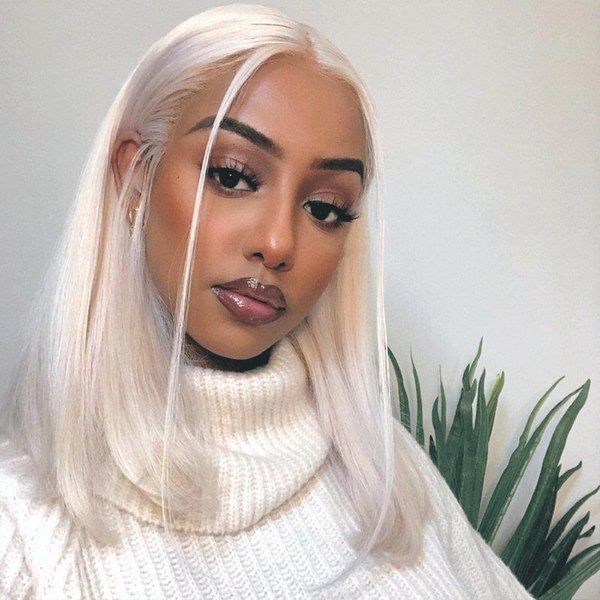 FINMOO Platinum Blonde Lace Front Wigs Human Hair Pre Plucked #60 Straight Human Hair Wig 13x4 HD Transparent Lace Frontal Wig Glueless Silver Lace Front Wigs for Women 20 Inch 180 Density