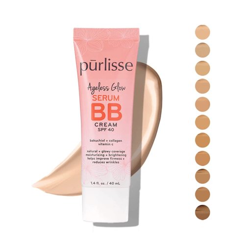 pūrlisse Ageless Glow Serum BB Cream SPF 40 | Full & Flawless Coverage, Hydrates with Collagen - Medium Warm (2 Pack)