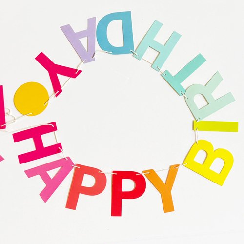 Happy birthday garland 12 foot long reusable Rainbow prestrung happy birthday banner Colorful mini letter sign for girl, boy, teen, tween and adult bday party decorations