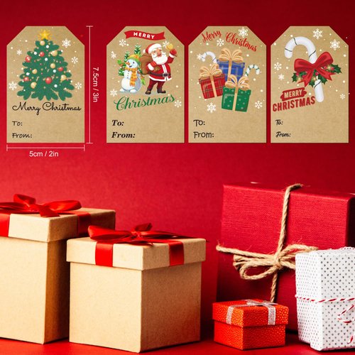 Christmas Gift Tags Stickers Self-Adhesive, 300 Merry Christmas Name Tags Stickers Rolls, 2"X3" Kraft Gift Tags for Christmas Presents, Christmas Labels for Gifts Stickers